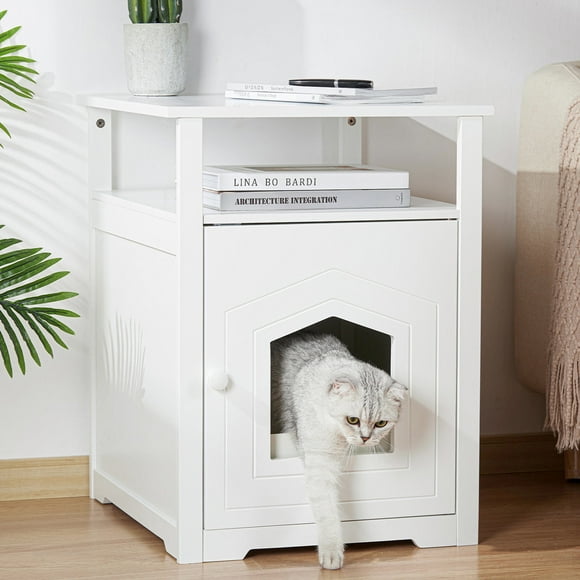 Cat Litter Box Enclosure, Decorative Nightstand Cat House Furniture Hidden End Table Indoor Pet Crate, Enclosed Kitty Litter Box Washroom