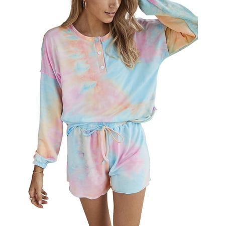 

Doublju Women s Tie Dye Henley Sleep and Lounge Set (2-Piece)