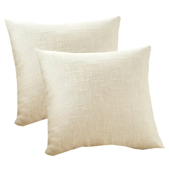 AUQ 20 X 20 Inch White Linen Decorative Throw Pillow Covers, 2 Count