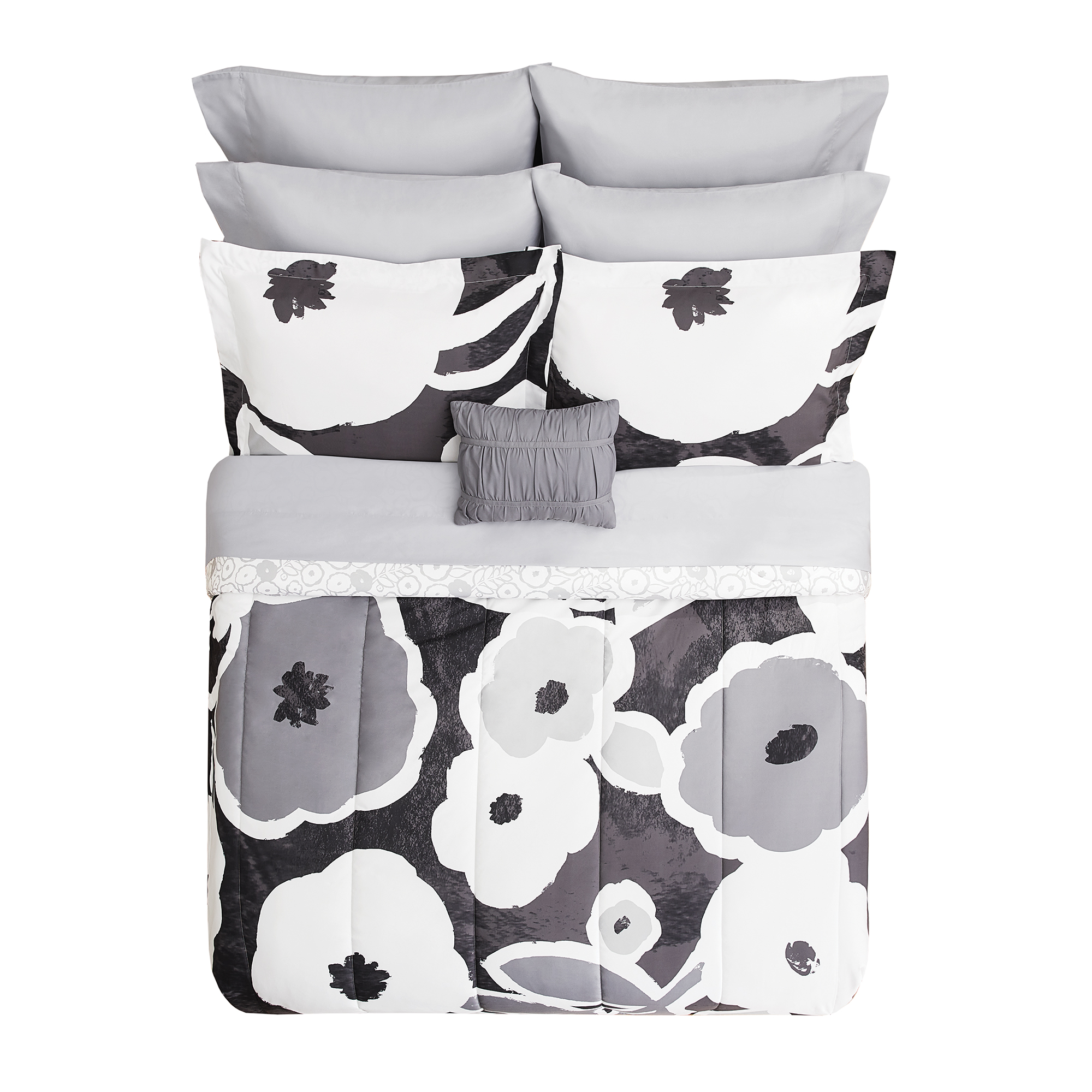 Mainstays Rich Black Floral 10 Piece Bed in a Bag Comforter Set with Sheets, Queen - image 3 of 12