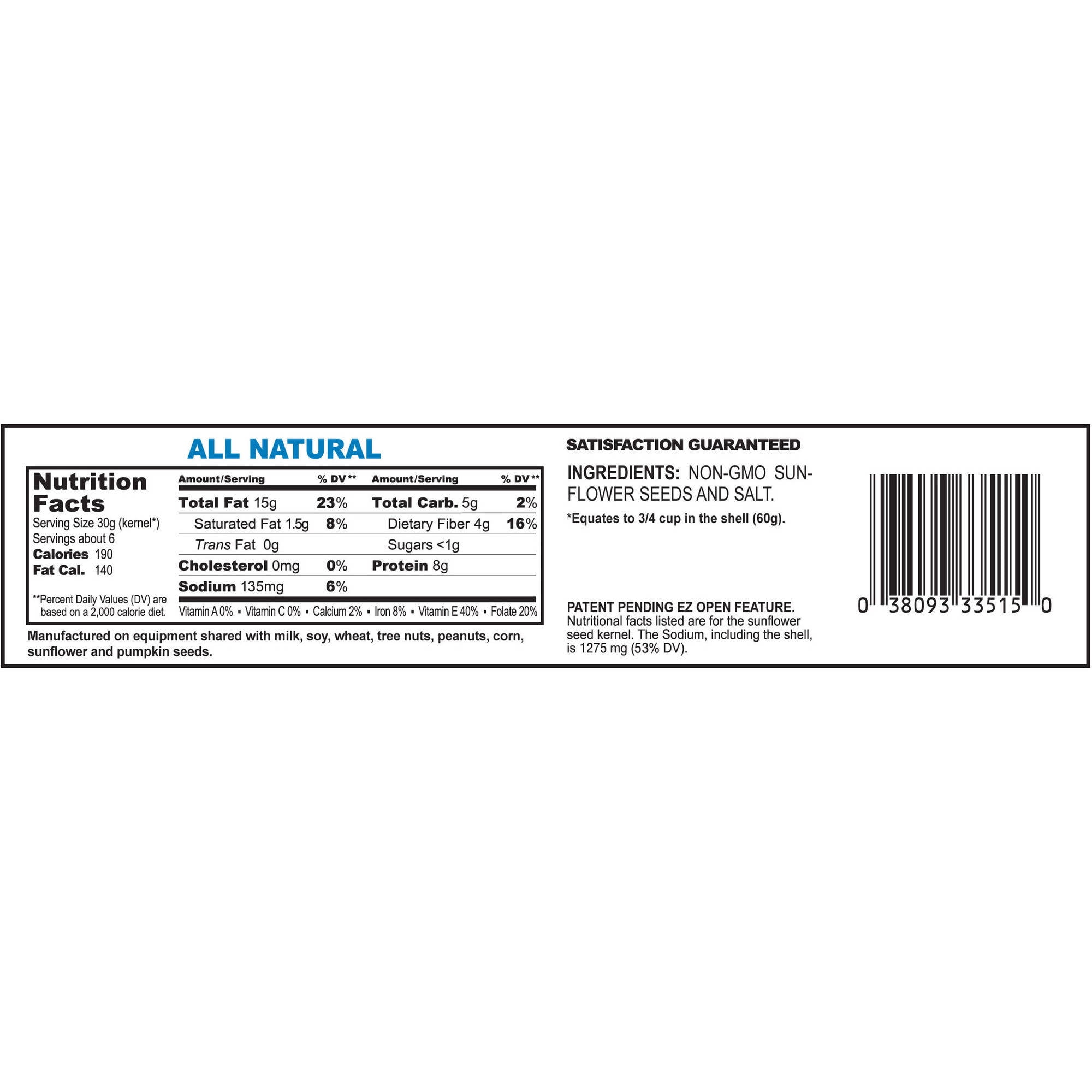 (4 pack) Giant Snacks Salted Sunflower Seeds With Shell, 12 oz Bag, Gluten-Free