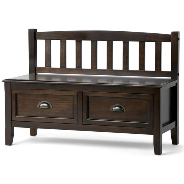 Trent Home Wood 42" Transitional Entryway Bench with Drawers in Mahogany Brown