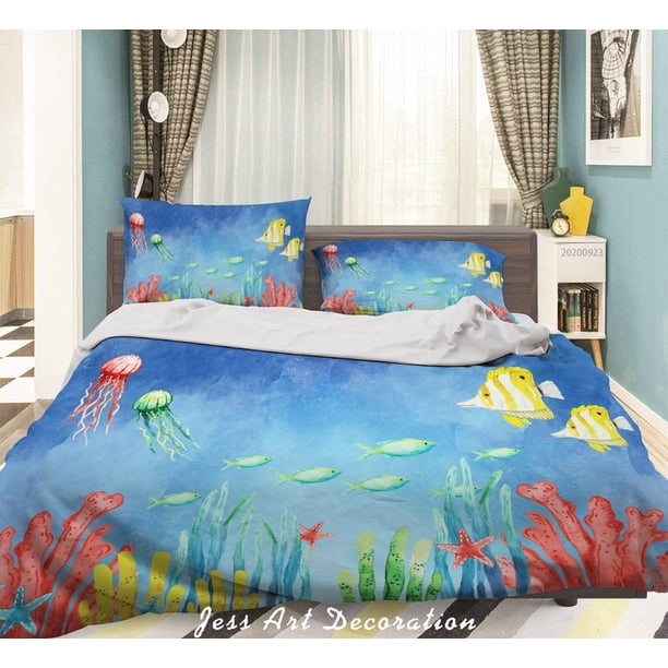 3D Sea Fish Octopus Pattern Quilt Cover Set Ropa de Cama Set Funda Nórdica Fundas de almohada