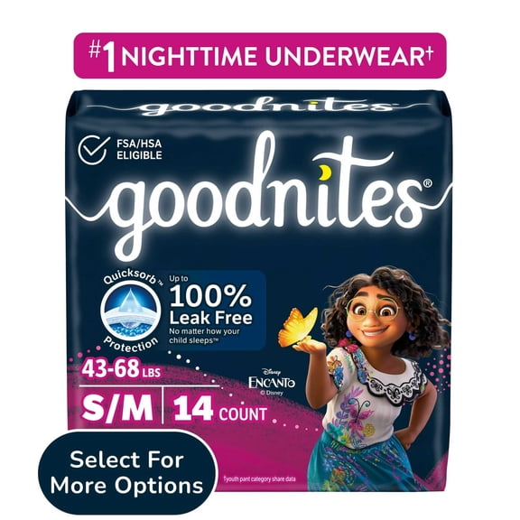 Goodnites Girls Nighttime Bedwetting Underwear, S/M (43-68 lbs), 14 Count (Select for More)