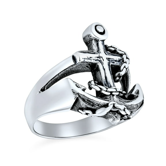 Bling Jewelry Mens Mens Silver Ring Nautical Anchor Band Oxidized .925 Sterling Made in Turkey