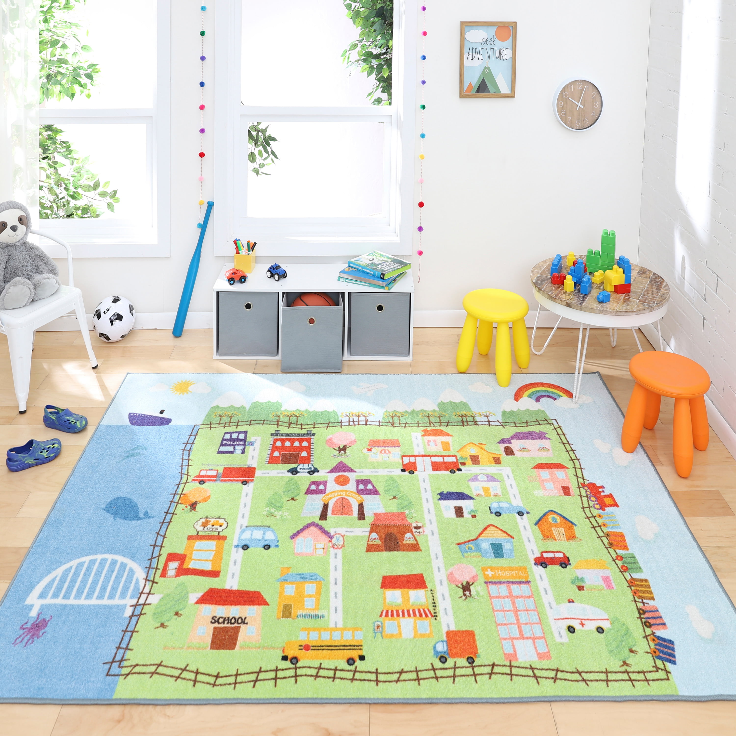 Childrens Rug Kids Carpet Butterfly Design Soft Play Mat Colourful Playroom Rug 