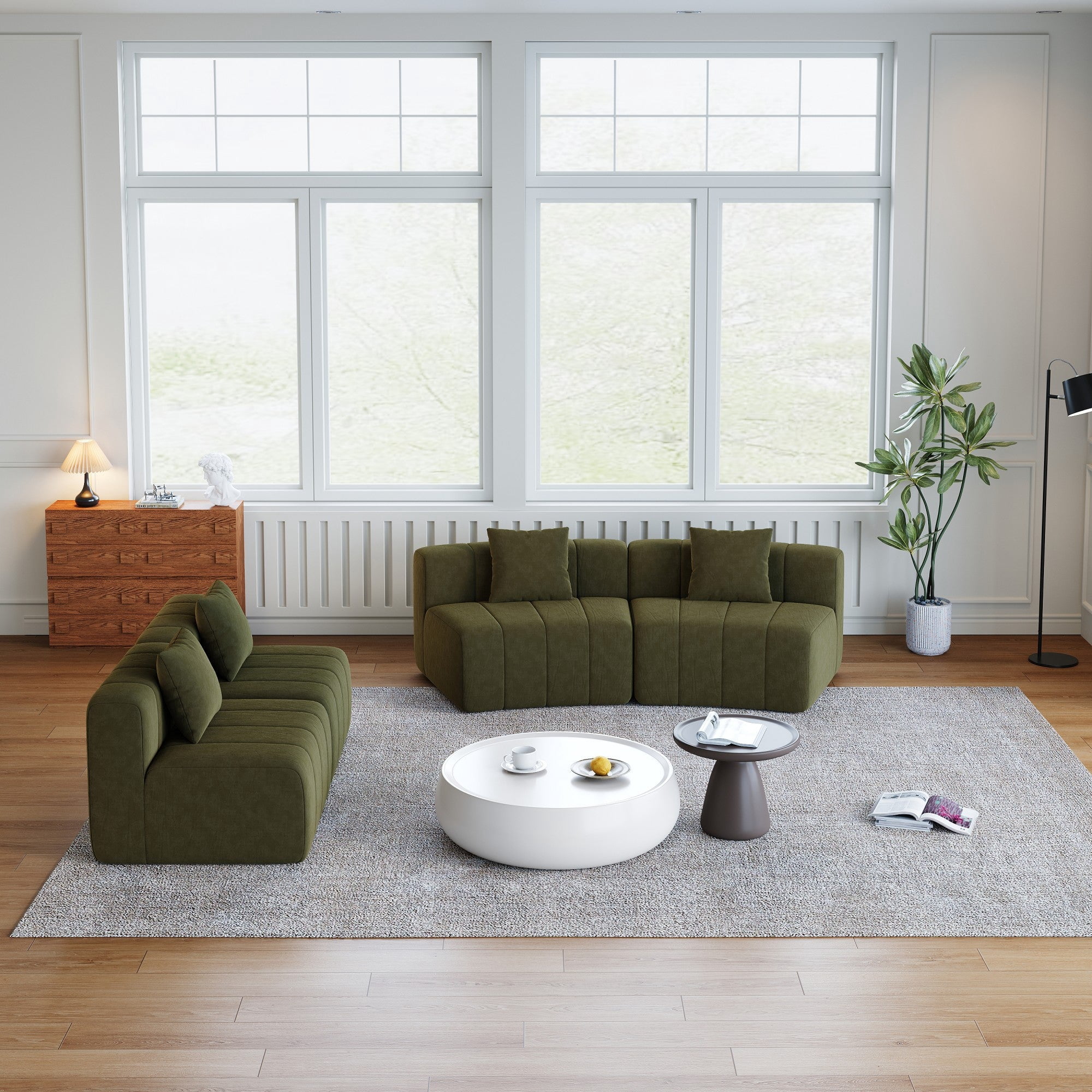 Sailvan Modular Curved Sectional Sofa, Chenille Circular Sofa with 4 Pillows, No Assembly Required Cloud Couch for Living Room & Office Green
