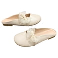 thumbnail image 4 of Zapatillas de verano para niñas, medias zapatillas planas con decoración de lazo, cabeza redondeada, color puro, suaves, de tacón bajo, para compras de fiesta, albaricoque 37, 4 of 14