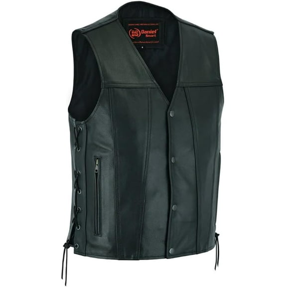 Daniel Smart Men’s Faux Leather Motorcycle Vest with Side Lacing – Adjustable Biker Riding Vest with Storage Pockets for Outdoor Work & Travel