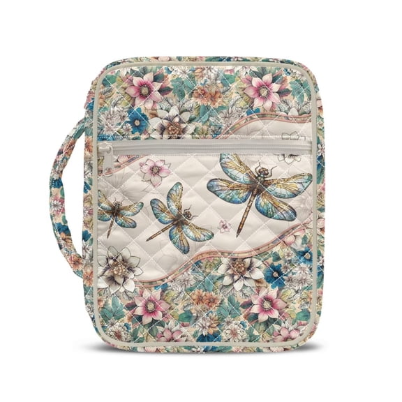 Xixirimido Bible Cover Case for Women Men, Large Bible Bag Bible Study Supplies Accessories Quilted Bible Carrying Cases with Handle Christian Gift, Dragonfly Bohemian Flowers