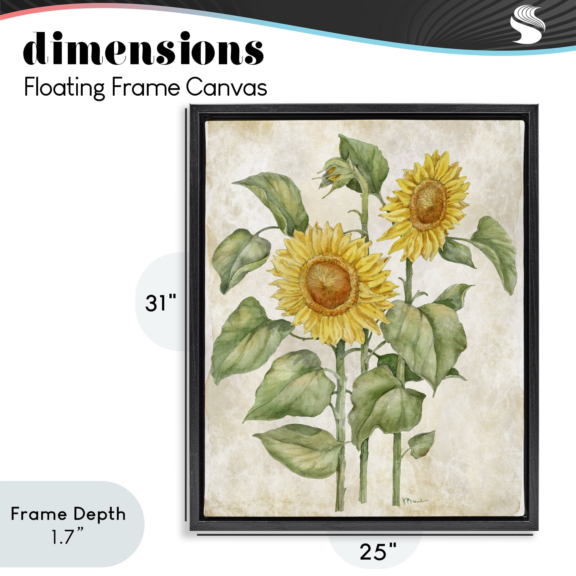 Stupell Industries Floral Journal Vintage Sunflower Black Framed Floater Canvas Wall Art, design by Paul Brent