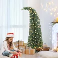 thumbnail image 2 of 5 ft Prelit Bent Top Christmas Tree, Whimsical Xmas Tree Slim High Mountain Fir with 300 LEDs and Metal Stand, 2 of 10