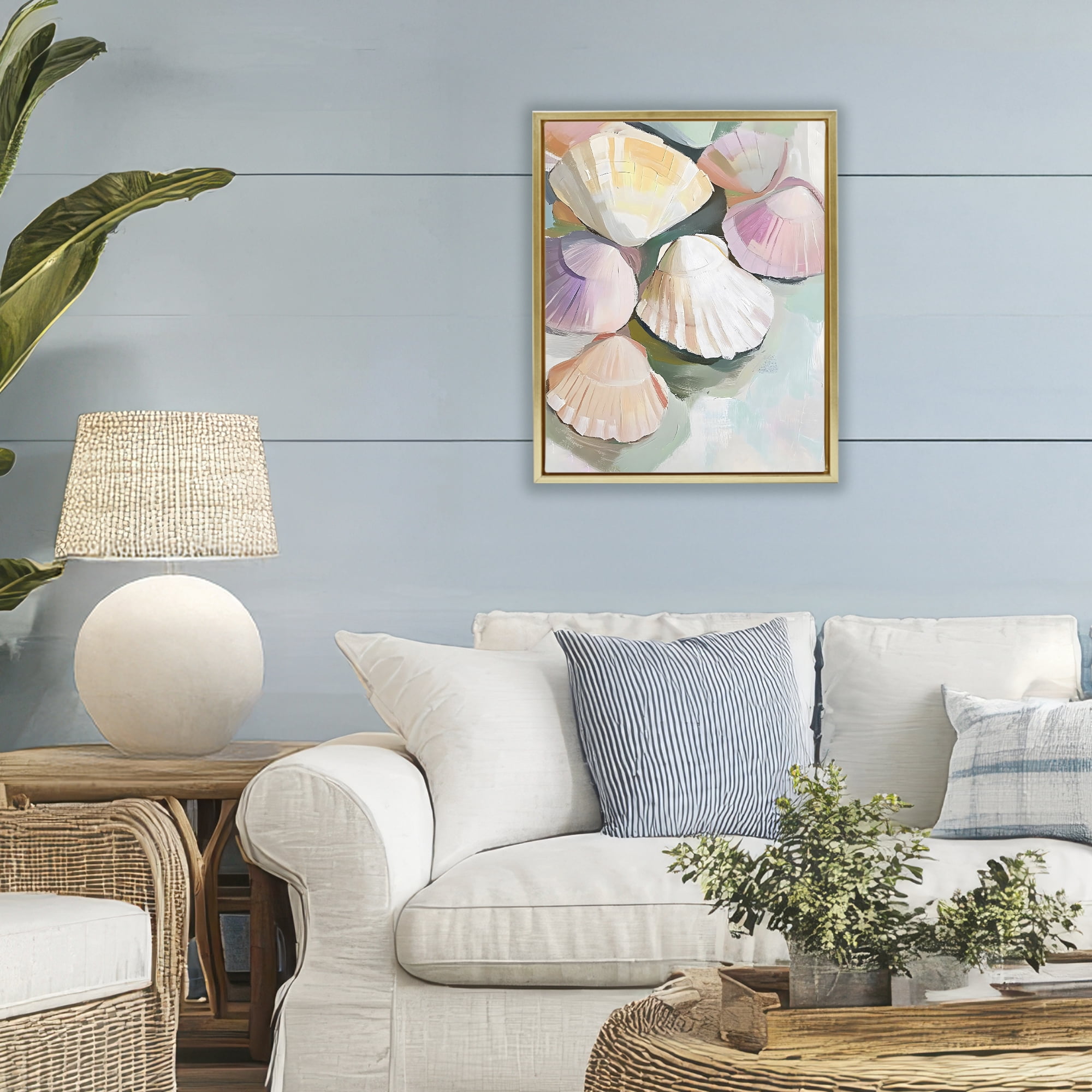 Stupell Industries Pink Seashells Marine Collection Gold Framed Floater Canvas Wall Art, design by The Prints Vibe