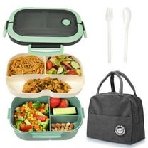 Bento Lunch Box Set - 2 Stackable Containers for Adults , lunch box for women- Includes Lunch Bag, Leak-Proof and BPA-Free - Built-in Utensil Set - Dishwasher Safe (Green)