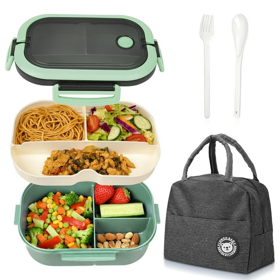 Bento Lunch Box Set - 2 Stackable Containers for Adults , lunch box for women- Includes Lunch Bag, Leak-Proof and BPA-Free - Built-in Utensil Set - Dishwasher Safe (Green)