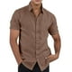 thumbnail image 3 of Camisa Hombre Camisas informales con botones para hombre, manga corta, cuello extendido, camisa de playa con bolsillo (Khaki, M), 3 of 4
