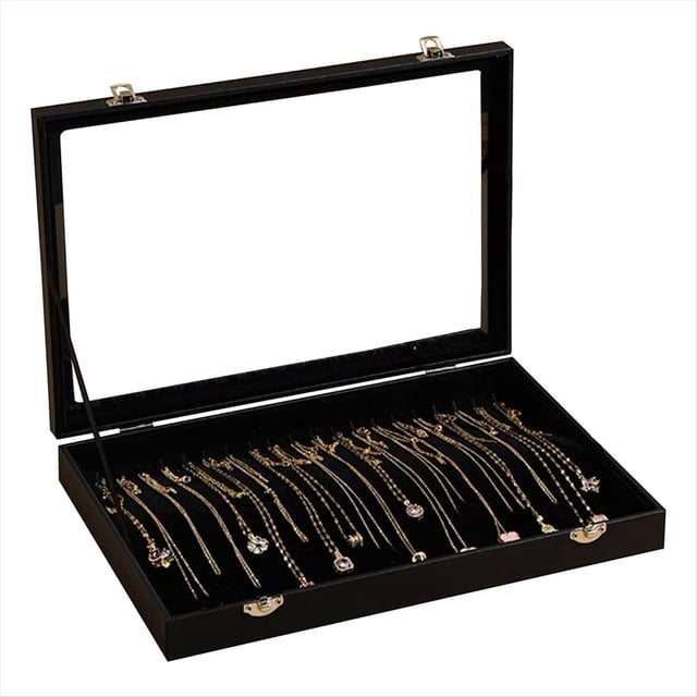 Caja Organizadora de Collares con 20 , Vitrina para Collares, Bandeja para Joyas, Soporte para Almacenamiento de Collares con Tapa Transparente