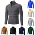 thumbnail image 1 of LOVZFMLL Sweaters for Men, Solid Color Turtleneck Ribbed Pullover, Classic Casual Half-Zip Stretchy Layering Shirt, Fall Clothes, Warm Winter Tops, 1 of 9