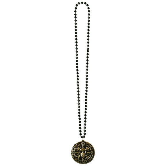 Beistle Caribbean Skull and Crossbones Coin Medallion Necklace for Pirate Theme Birthday Party Favors, 36", Black/Gold