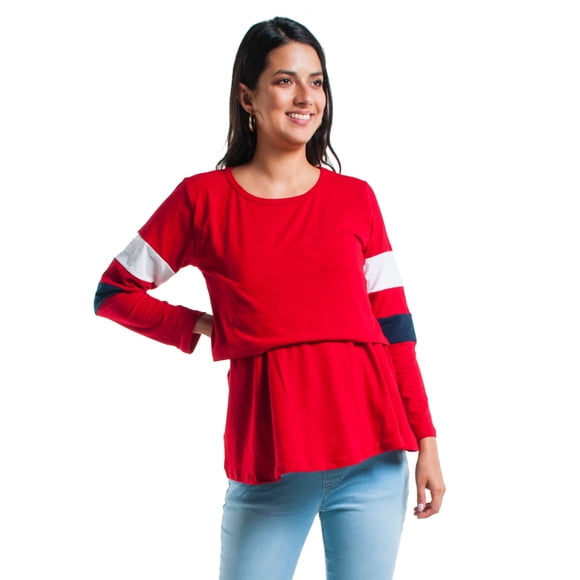 Blusa Maternidad y Lactancia Cómoda Ropa Embarazo Blusa Mujer Manga 3/4 Casual Color Rojo Almacenes Mario SA de CV Ray 4501