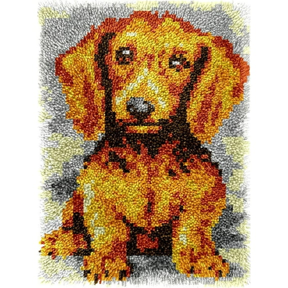 Dachshund Latch Hook Kits Rug DIY Cushion Tapestry Making Crochet Hook Mat Making Kits Color Preprinted Pattern Canvas DIY Carpet Needlework Crochet Kits 52x38cm (AG11-46)