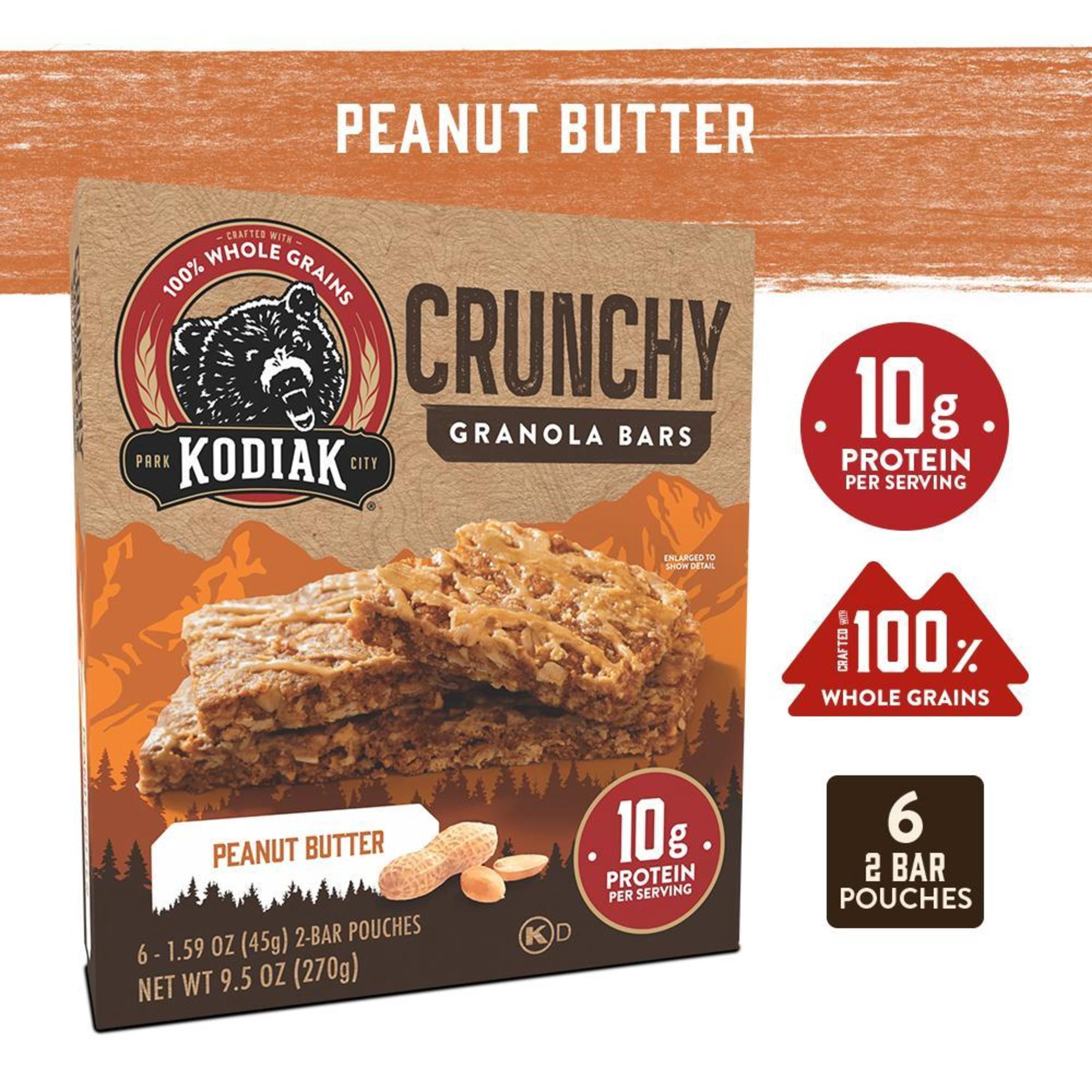 (3 pack) Kodiak Protein-Packed Peanut Butter Crunchy Granola Bars, 1.59 oz, 6 Count Cardboard Box
