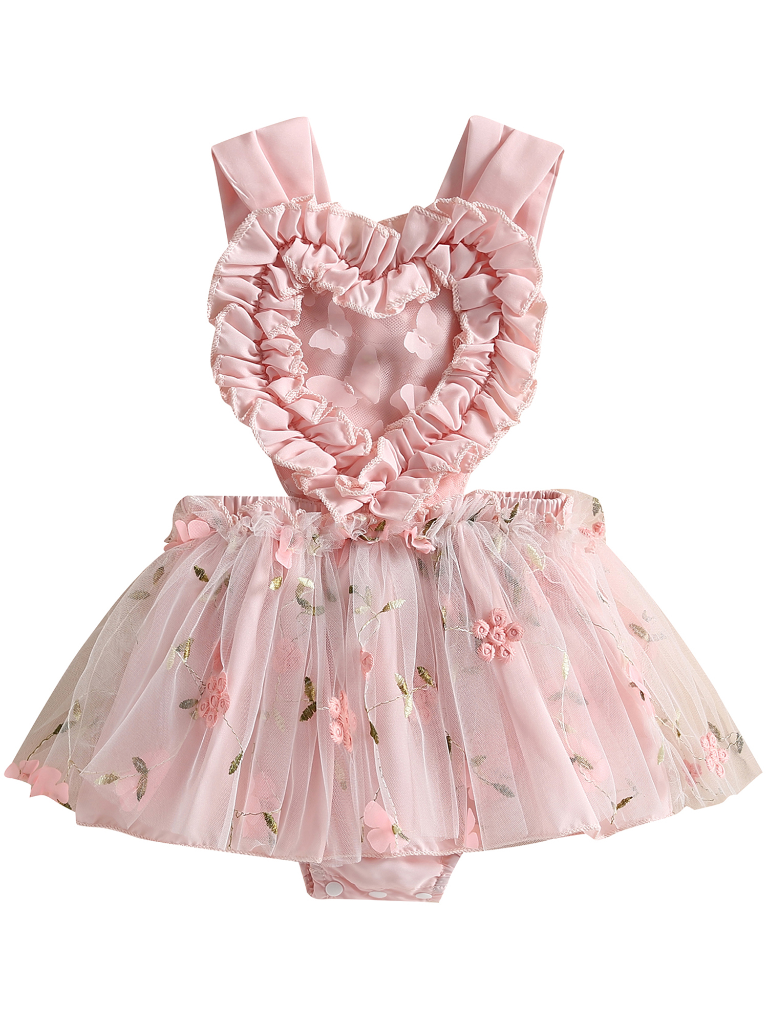 Musuos Baby Girl Romper Dress Boho Floral Embroidery Halter Lace Tull