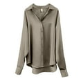 thumbnail image 7 of Yigetop Silk Button Up Shirts For Women Womens Summer Sun Casual Loose Button Down Shirts Long Sleeve Solid Color Shirts Tops Satin Blouses For Women Dressy Grey M, 7 of 7