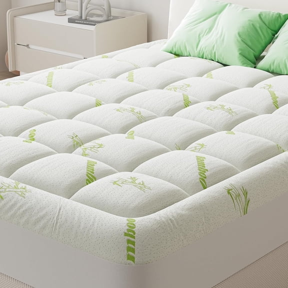 Ultra Twin Size Soft Mattress Topper, Viscose Derived from Bamboo with Pillow Top Design, Thick Cooling Pad for Back Pain Relief, Deep Pocket for Mattress, Naturally Cooling for Hot Sleepers, Green