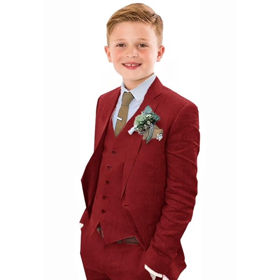 ETHAN Boy Linen Suits Slim Fit 3 Piece Formal Suit for Boys Wedding Ring Bearer Outfit Kids Tuxedo Dresswear Set Size Red 20