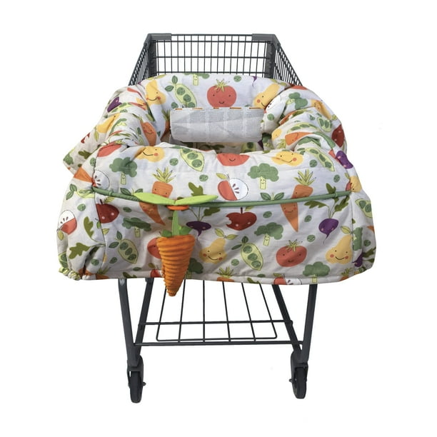 Boppy Funda para carrito de compras, verduras multicolores del mercado de agricultores, con juguete de zanahoria SlideLine intercambiable, comodidad de felpa con cinturón de seguridad de 2 puntos, lim