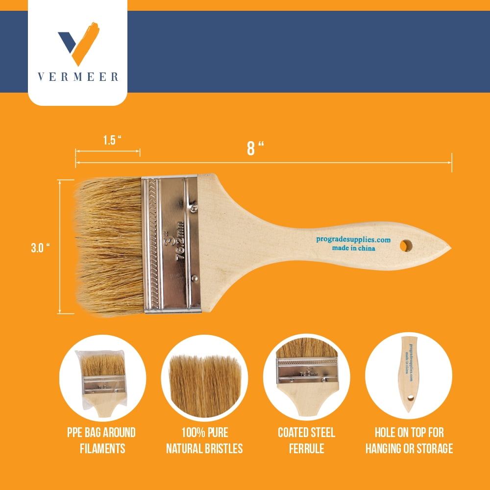 Vermeer Chip Paint Brushes - 36-Pack - 3" Chip Brushes for Paints, Stains, Varnishes, Glues, & Gesso
