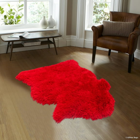 Allstar Red Rug, High Quality Faux Sheep / Polar Bear Shape, No-Shedding, Ultra-Extended Pile Height Shag (2' 11" x 3' 11")