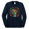thumbnail image 2 of Wild Bobby The Power of Unity Colorful Fist Puff Print Fashion Mens Long Sleeve Shirt, Navy, Large, 2 of 6