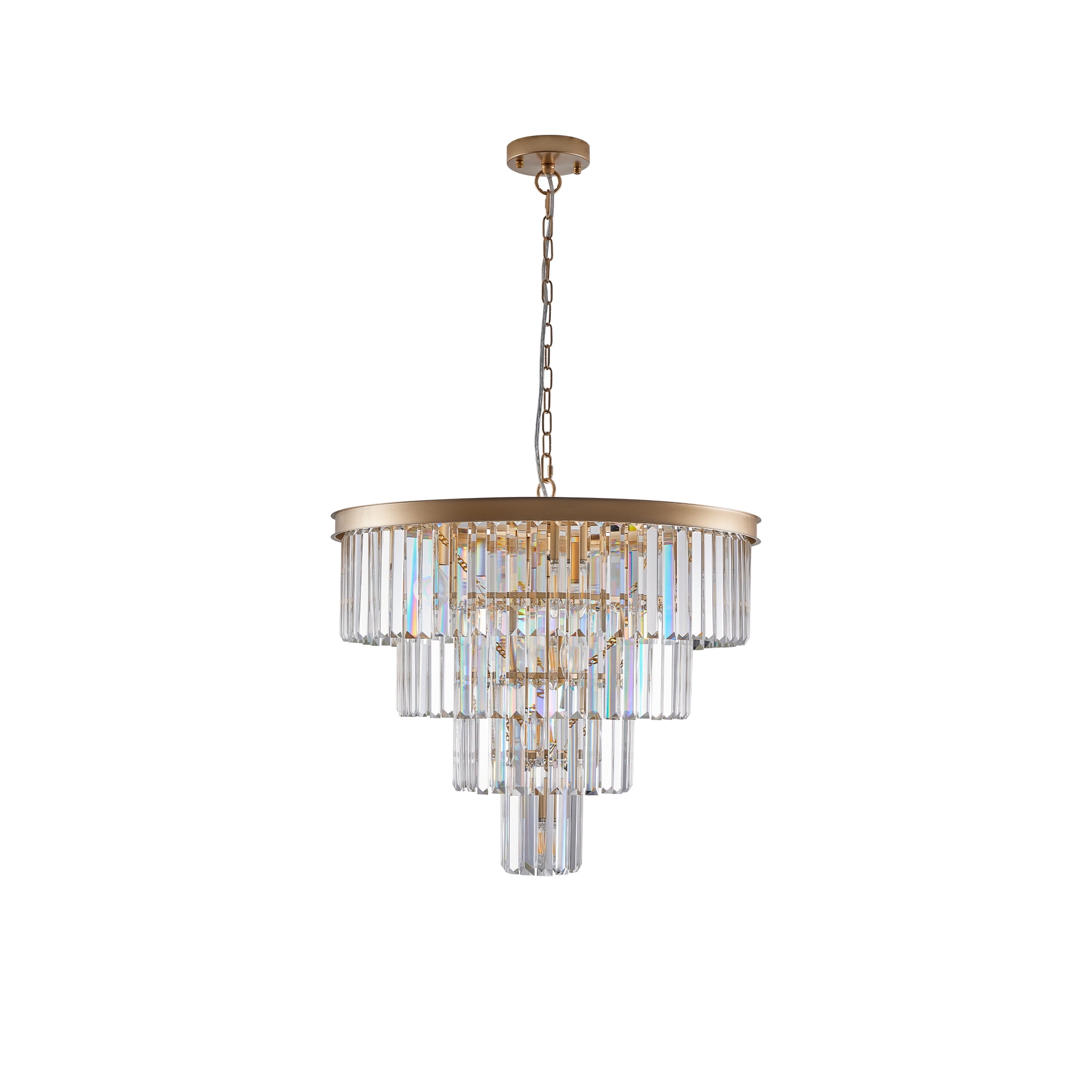 Jopath 24" 4-Tier Crystal Chandelier, 12-Light Golden Frame Pendant Light, Elegant Ceiling Lighting for Living Room, Dining Room, Bedroom (No Bulbs)