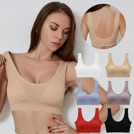 

Reheyre Ribbed Sports Vest with U-Shape Beauty Back Padded Wireless Support and Wide Shoulder Straps for Women in Solid Colors