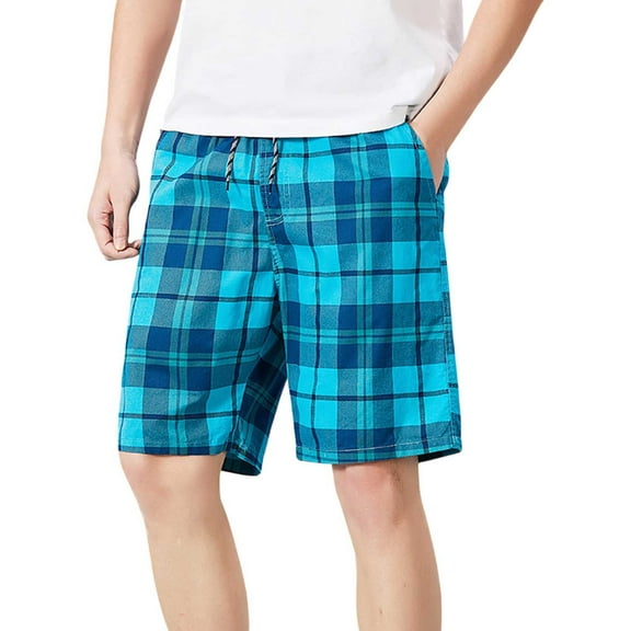 BOOMNY Mens Shorts Casual Plaid Prints Oversized Elastic Waist Drawstring Beach Shorts For Man Soft Loose Fit Summer Workout Shorts Comfy Mens Dailywear