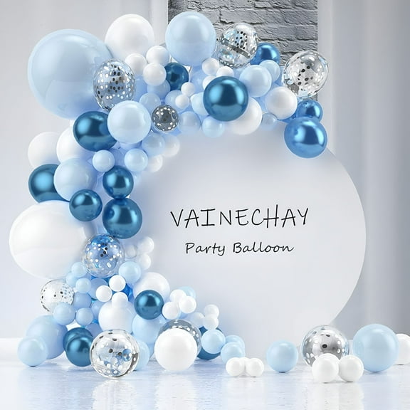 BESTSKY Blue Balloon Garland Arch Kit,Metallic Blue White and Silver Confetti Latex Balloons for Baby Shower Bridal Shower Birthday Wedding Anniversary Party Decorations
