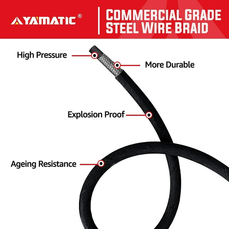 YAMATIC 3/8 Pressure Washer Hose 50ft Hot Water Power Washer Hose Max 212°F with Swivel Quick Connect, 4000 PSI Commercial Grade Steel Wire Braided