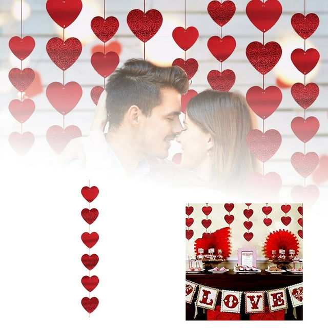 Valentine's Day Decoration Hanging Rope Wall Decoration Valentine's Day Hanging String Decoration Party Heart Shaped Garland Ribbon Decoration