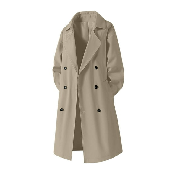 Ounisa Womens Oversized Long Trench Coat Double Breasted Lapel Solid Color Windproof Overcoat with Belt
