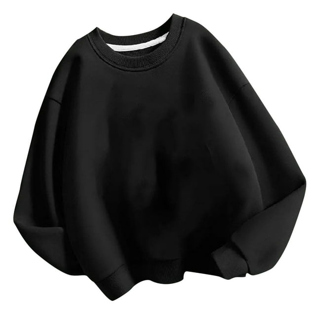 lcziwo Chandail pour Enfants à Col Rond, Chandail de Base Uni pour Enfants, Tunique Décontractée Oversize à Épaules Tombantes à Manches Longues, Mode Automne Hiver Sans Capuchon, Noir, 10 Ans