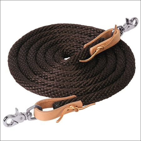 BROWN WEAVER 10 FT POLY ROPER TACK HORSE REIN BROWN LEATHER WATER LOOP ENDS
