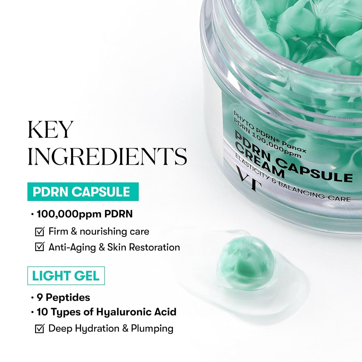 VT COSMETICS PDRN Capsule Cream 100, Hydrating Face Moisturizer with 100,000ppm PDRN, Hyaluronic Acid, 9 Peptides, Firming & Plumping Nourishing Cream, Korean Skin Care (1.69 fl. oz.)