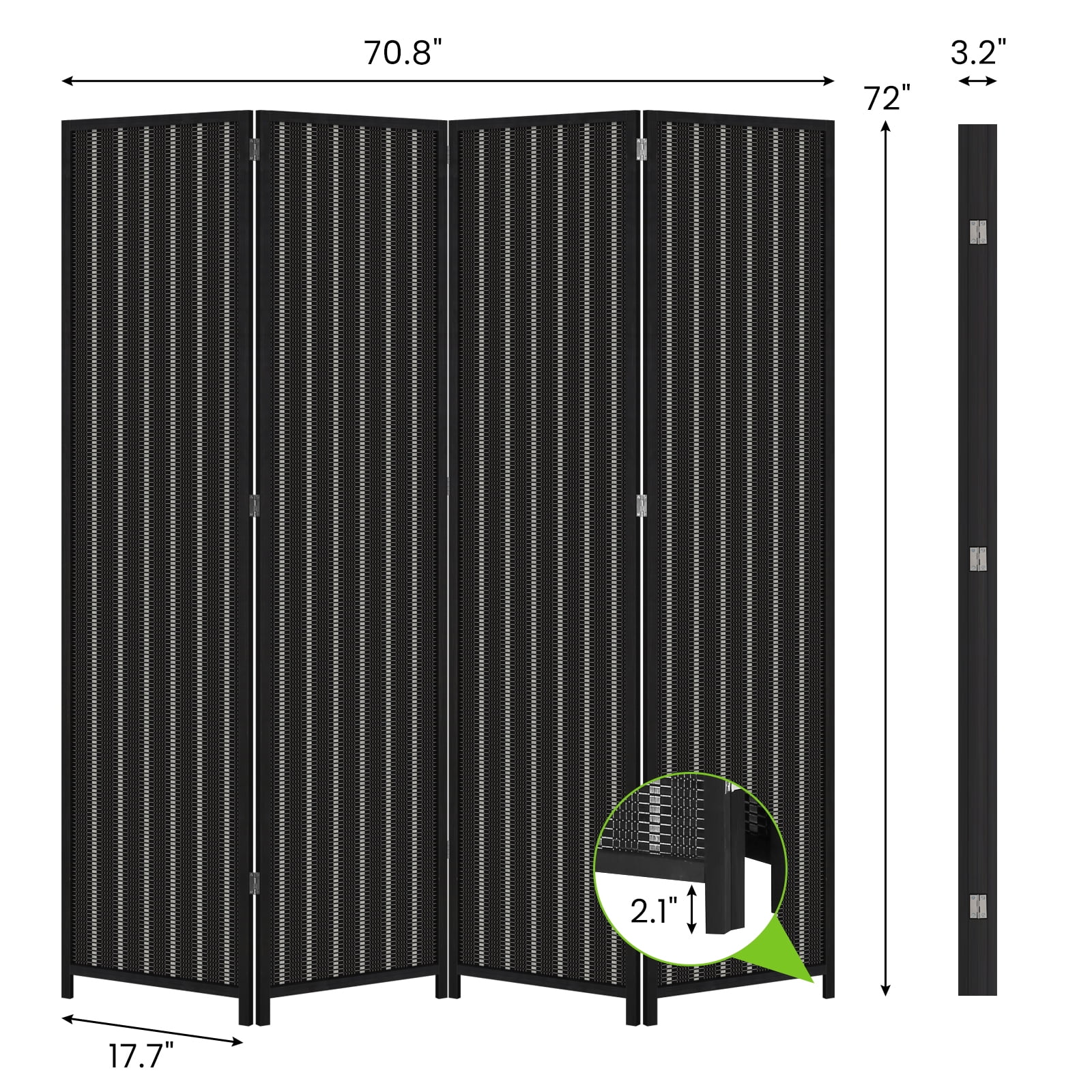 BIQWBIC Bamboo Room Divider Folding Privacy Screen, 72 Inches High, 4 Panel, Black