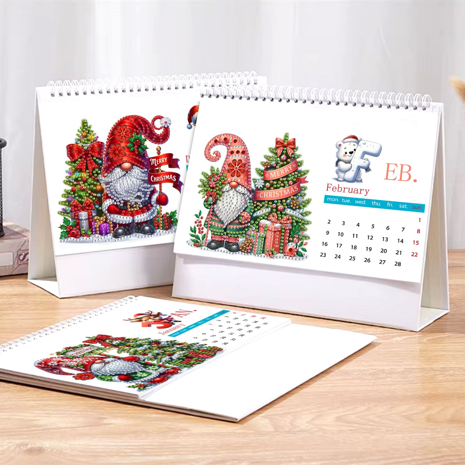 FLOPESN 2026 DIY Diamond Art Painting Desk Calendar,Thick Paper Monthly Flip Tabletop Calendar with To Do List for Home Office Planning-Goblin