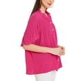 thumbnail image 4 of INSPIRAR CHIC Blusas de Manga Rizada Texturizadas con Botones para Mujeres S Rosa Fucsia, 4 of 6