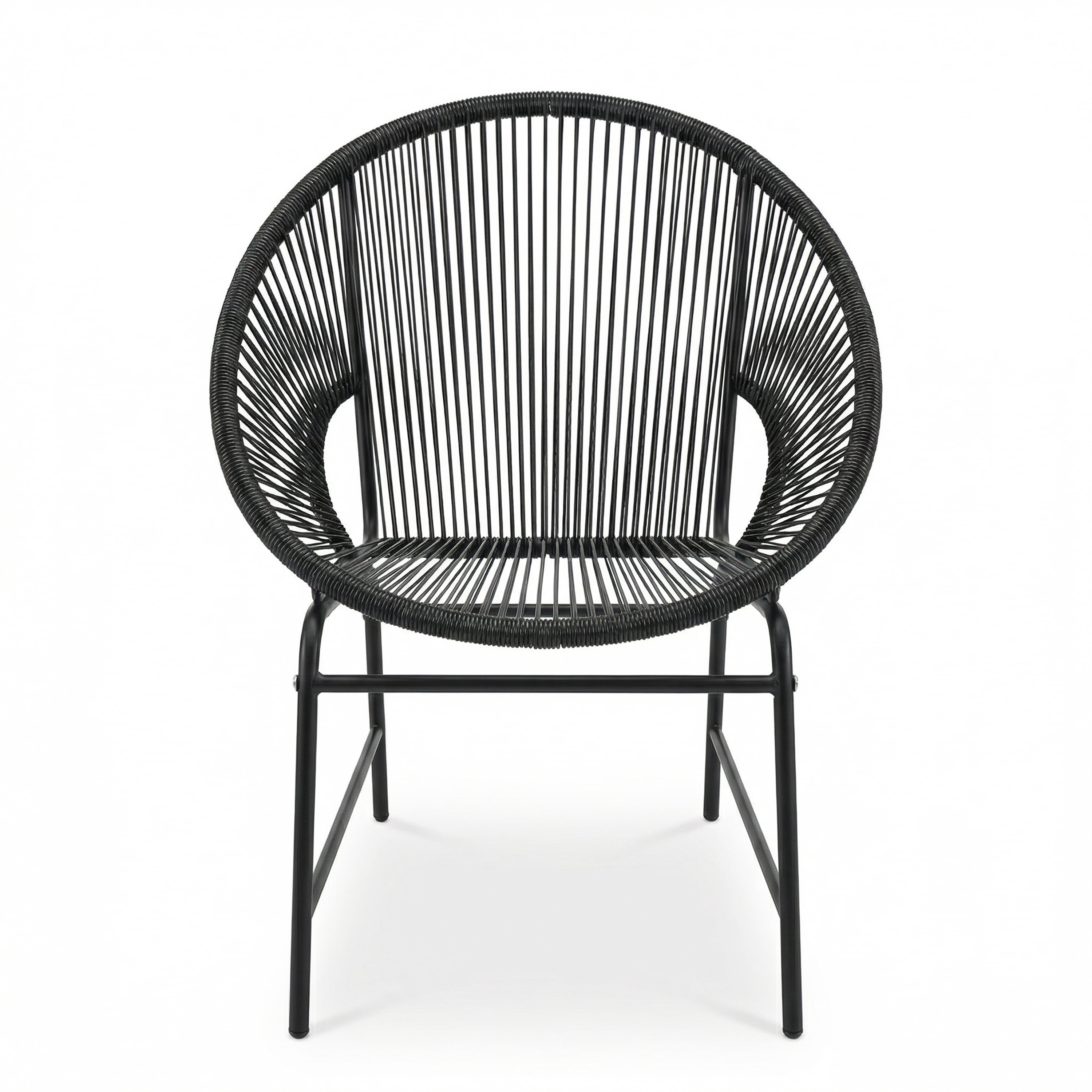 Outdoor PE Rattan Wicker Chairs Set of 2 with Iron Frame for Garden Porch Balcony, Black