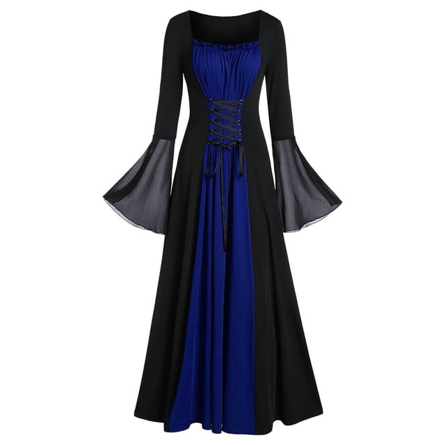 ICHUANYI Liquidación Vestido de manga acampanada de malla para mujer Vestidos casuales para mujer Vestido largo oscuro retro gótico ICHUANYI WER202308254861