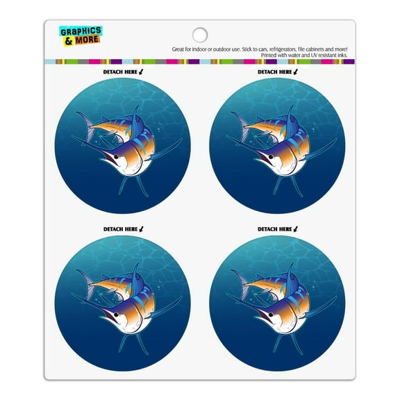 Blue Marlin Swimming in Ocean Refrigerator Fridge Locker Vinyl Circle Magnet Set